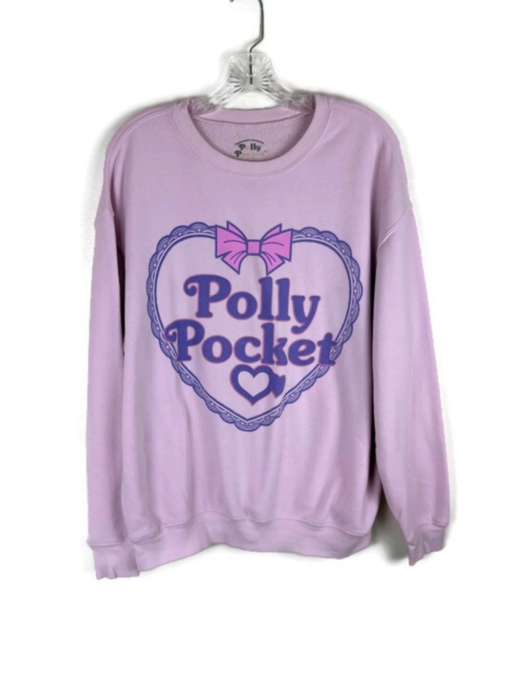 Polly Pocket Heart Crew Neck Long Sleeve Sweater in Pink/Purple